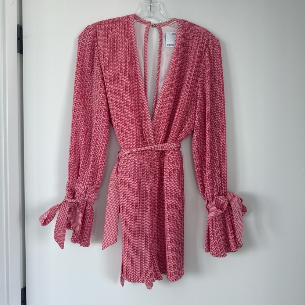 Red&white Long-Sleeve Romper with Belt